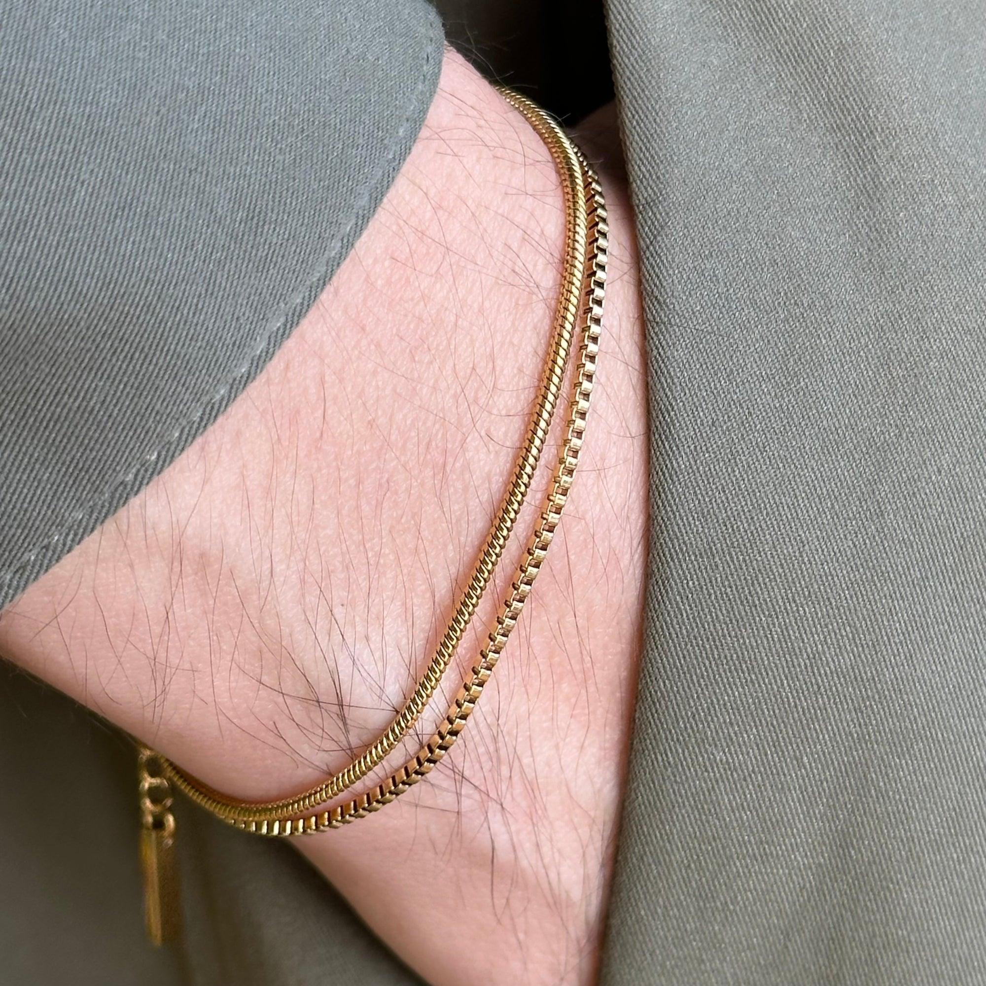 Box Chain Bracelet | Adjustable 18K Gold-Plated Men Bracelet