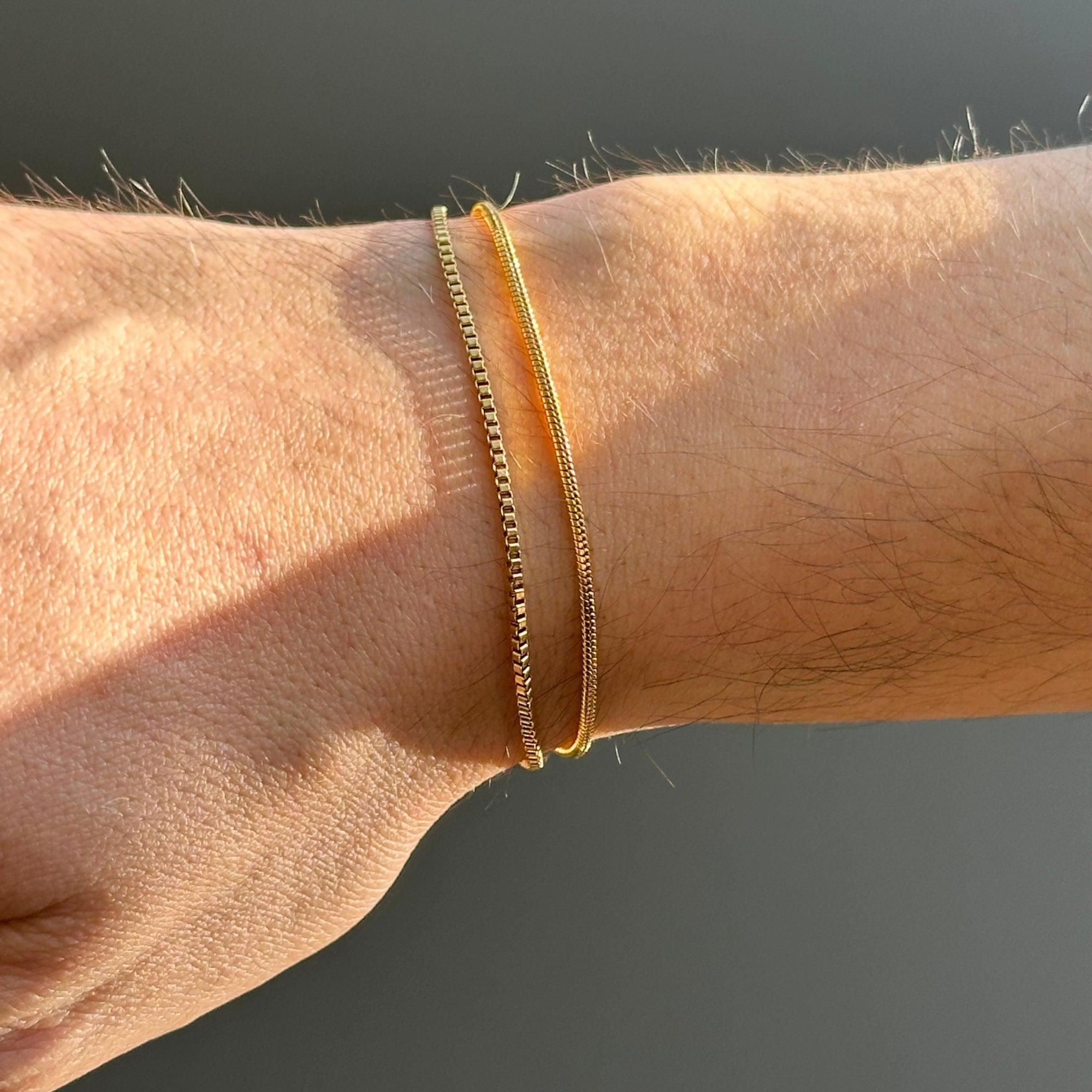 Box Chain Bracelet | Adjustable 18K Gold-Plated Men Bracelet